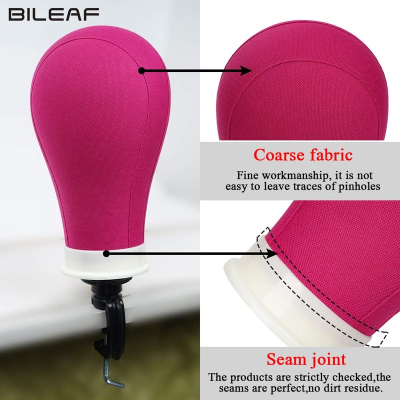 Bileaf 22 Inch Canvas Block Head Mannequin Wig Head With Stand Pink for Display with Mount Holes(Rosy) - Image 2